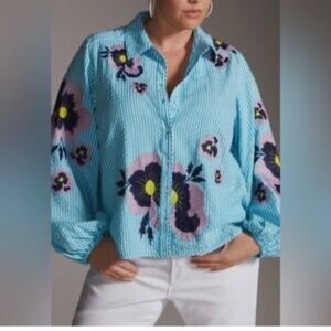 Anthropologie Maeve floral embroidered blouse M medium